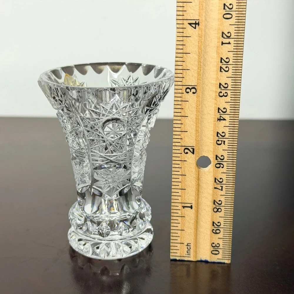 Vintage Czech Hand Cut Lead Crystal Flared Vase Jihlavske Sklarny Bohemia 3 inch
